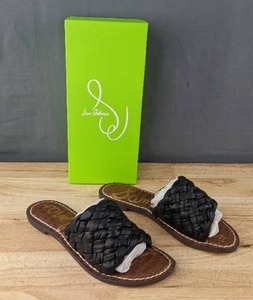 lot 457 image: Brand New Sam Edelman Griffin Leather Flat Sandal Womens 6.5 Black L