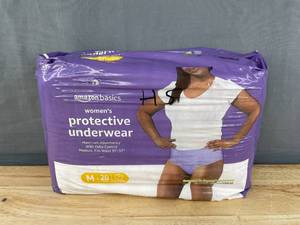 lot 188 image: Brand New Amazon Basics Womens Protective Underwear, Incontinence & Postpartum, Maximum Absorbency, Medium, Lavender, 20 Count N