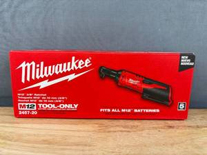 lot 50B image: Brand New Milwaukee M12 12V Lithium-Ion Cordless 38 in. Ratchet 2457-20 $149 Retail O
