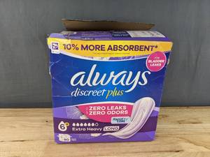 lot 71K image: New Always Discreet Plus Incontinence Pads for Bladder Leaks Moderate Pad Box 90 Count X