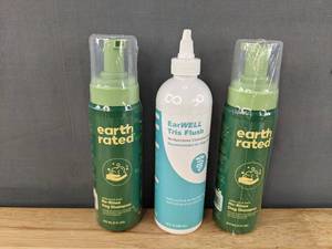 lot 88G image: 2 Brand New Earth Rated No-Rinse Dog Shampoo 7oz and 1 Brand New EarWELL Tris Flush 12oz L