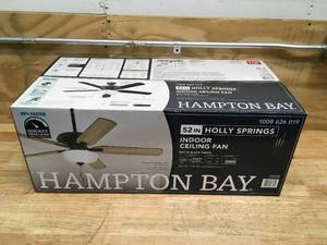 lot 23 image: HAMPTON BAY Holly Springs 52 in. Indoor Matte Black LED Ceiling Fan with Light, Downrod and Reversible Blades Included