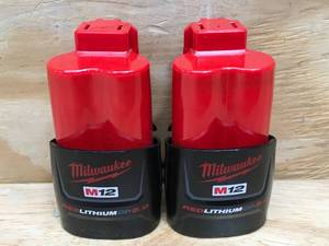 lot 36 image: Lot of 2 - Milwaukee M12 Red Lithium 2Ah Battery Model # 48-11-2420