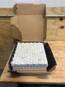 lot 33 image: MSI Box of 9 Pieces of- Greecian White 1 in. Hexagon 12 in. x 12 in. Polished Marble Mesh-Mounted Mosaic Tile