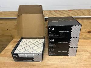 lot 48 image: MSI Lot of 3 Full Boxes and 1 Partial Box of- Bianco Arabesque 12 in. x 12 in. Glossy Porcelain Mesh-Mounted Floor and Wall Mosaic Tile (total of 41.61 sq. ft.)