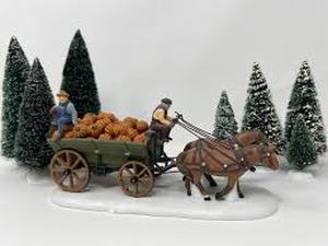 lot 100 image: Dept 56 - Dickens Village Collections Harvest Pumpkin Wagon - Heritage Village Collection