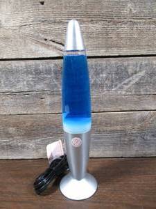 lot 131 image: 13.5in. Blue White Lava Lamp-Silver Finish