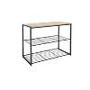 lot 15 image: 3 Tier Shoe Rack Black Metal with Natural Wood - Brightroom