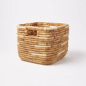 lot 24 image: L Woven Water Hyacinth Crate with Cream Accents - Threshold Decorative Storage Basket, Rectangle, Off-White, 11 Height