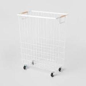 lot 40 image: Wire Rolling Laundry Hamper - Brightroom White Steel Clothes Hamper with Locking Wheels, Open-Top, No Assembly Required