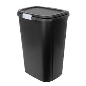 lot 46 image: Hefty 13gal Odor Block Trash Can Black Kitchen Touch-Top Garbage Can, Tight-Fitting Lid, Indoor, Rectangle, Matte Finish