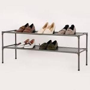 lot 50 image: 2-Tier Fabric Shoe Rack - Room Essentials Freestanding Shoe Organizer, Holds 8 Pairs, Steel Frame, Dark Gray