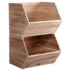 lot 55 image: Set of 2 Stackable Wood Kids Storage Bin Light Brown - Pillowfort-Large