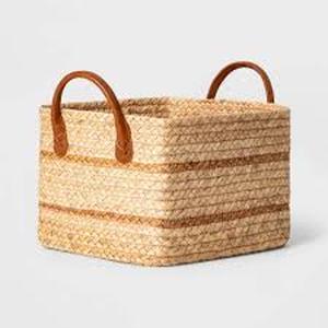 lot 61 image: Braided Water Hyacinth Basket with Faux Leather Handles - Threshold-Small