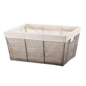 lot 64 image: Lot of Large Lined Woven Milk Crate Gray & Large Woven Twisted Paper Rope Tapered Basket Gray - Brightroom