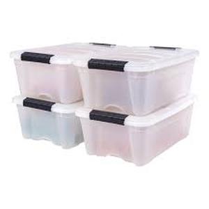 lot 72 image: IRIS 12.95qt 4pk Stack and Pull Plastic Storage Bin