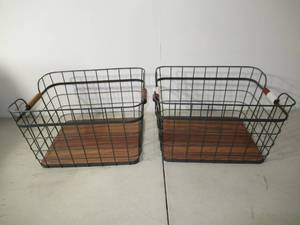 lot 69 image: Set of 2 Wire Natural Wood Handles Milk Crate - Brightroom-Black-Small