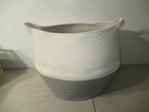 lot 77 image: Cotton Rope Laundry Belly Basket-Grey White