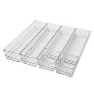 lot 41 image: Martha Stewart 6pc Plastic Stackable Office Desk Drawer Organizers Clear