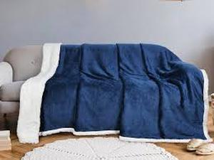 lot 99 image: Perfectly Plush Mink Sherpa Ultimate Blanket-Oversized 60 x 72-Navy Blue
