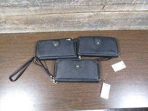 lot 96 image: Set of 3 Black Pleather Womens Clutch Wallets