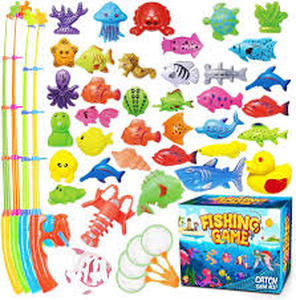lot 171 image: Magnetic Fishing Pool Toys Game for Kids - Water Table Bathtub Toy with Pole Rod Net Plastic Floating Fish for 3 4 5 6 Year Old