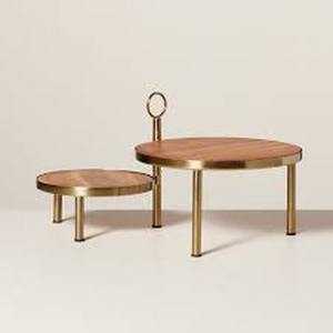 lot 11 image: Tiered Wood & Metal Nested Round Serving Stand BrassBrown - Hearth & Hand with Magnolia Farmhouse Style Dessert Display