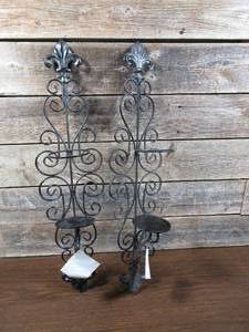lot 3 image: Set of 2 Metal Mosaic Wall Sconce Candle Holders