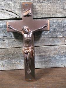 lot 6 image: Bronze Style Finish Metal Jesus of Nazareth Crucifix