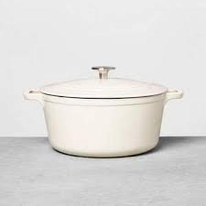 lot 66 image: Enameled Cast Iron Dutch Oven - Hearth & Hand with Magnolia-0.5qt-Cream
