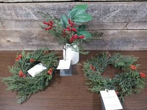 lot 44 image: Set of 2 Threshold Artificial Wreaths and Mini Vase