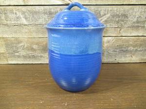 lot 65 image: HOME Blue Stone Ware Gasketed Top Ceramic Dry Goods Jar