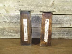 lot 81 image: Set of 2 Candle Stands with Veneer Inlays