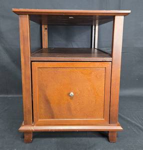 lot 9 image: Vintage Wooden Side Table with Drawer and Open Shelf