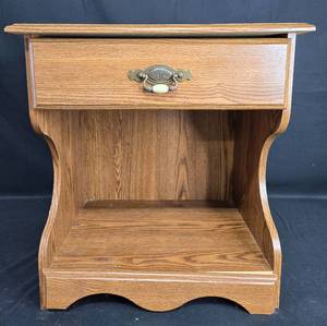 lot 12 image: Vintage Wooden Nightstand with Drawer and Open Shelf