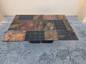 lot 14 image: Rectangular Slate Coffee Table with Black Base - 16 x 43 x 28
