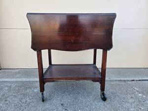 lot 15 image: Vintage Wooden Rolling Serving Cart with 2 Shelves