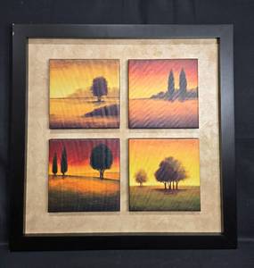 lot 17 image: Framed Set of 4 Canvas Landscape Paintings