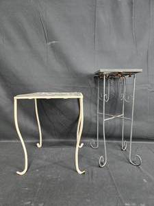 lot 23 image: Set of 2 Vintage Metal Side Tables with Decorative Tops