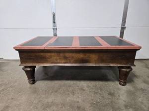 lot 27 image: Vintage Wooden Coffee Table with Black and Red Top