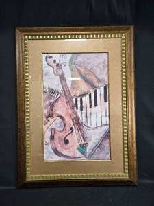 lot 31 image: Framed Art Print of Musical Instruments - Violin and Keyboard