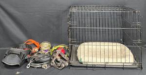 lot 37 image: Doskocil Dog Crate with Various Leashes and Harnesses