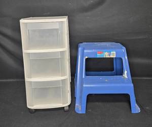 lot 41 image: Set of 3-Drawer Storage Cart and Step Stool