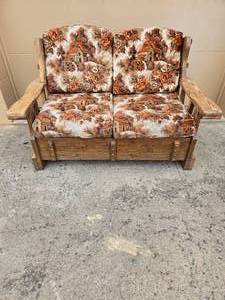 lot 42 image: Vintage Loveseat with Floral Pattern Upholstery and Wooden Frame