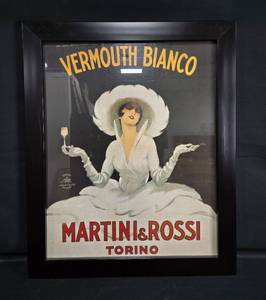 lot 47 image: Framed Vintage Martini & Rossi Vermouth Bianco Advertising Print