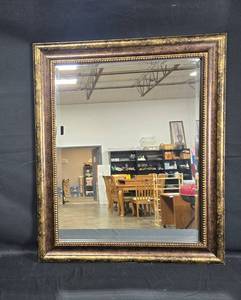 lot 70 image: Large Vintage Style Wall Mirror 28.5 x 34.5 with Gold Frame