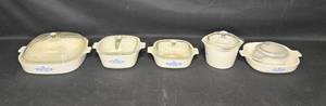 lot 125 image: Set of 5 Vintage Glass and Ceramic Baking Dishes with Lids