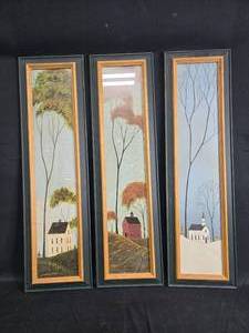 lot 130 image: Set of 3 Framed Paintings by Warren Kimble - Landscape Art