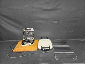 lot 135 image: Hamilton Beach Waffle Maker, Electronic Skillet, Cooling Rack, Cutting Board,