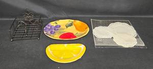 lot 141 image: Set of Decorative Fruit Plates with Holder and Paper Doilies